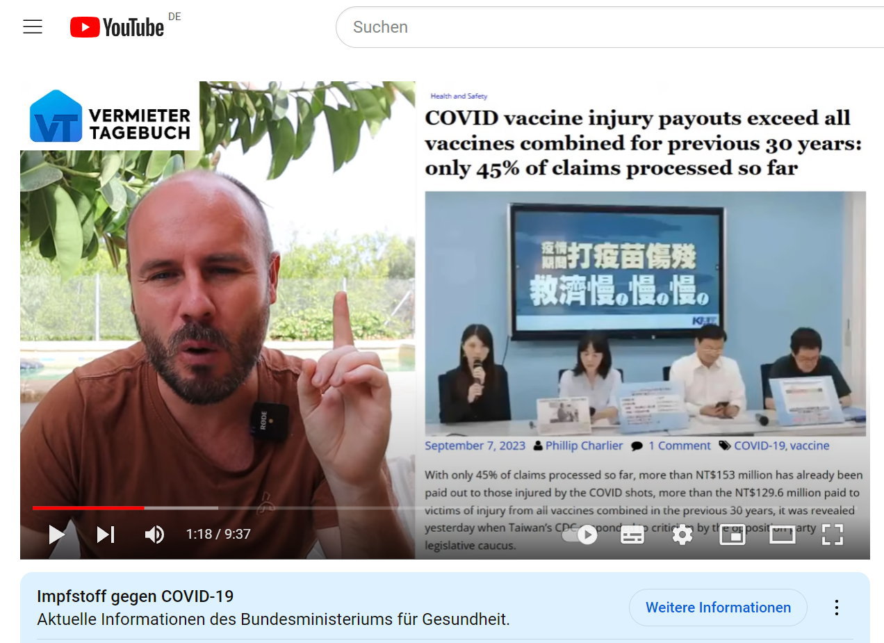  Montag, 18. September 2023 20h54m1s 001 Taiwan meldet 18 fachen Anstieg von Impfsch�den!   YouTube   Google Chrome