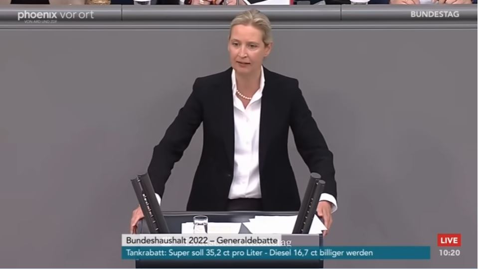 Alice Weidel bei der Generaldebatte zum Bundeshaushalt 2022 am 01.06.22