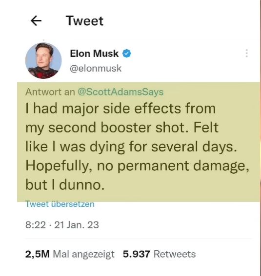 Elon Musk   Massive Probleme nach Booster impfung 2